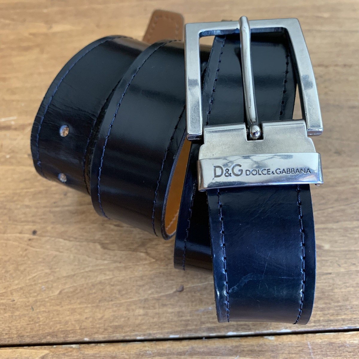 Mens Dolce Gabbana Black Leather Belt With Silver Tone  display picture 2
