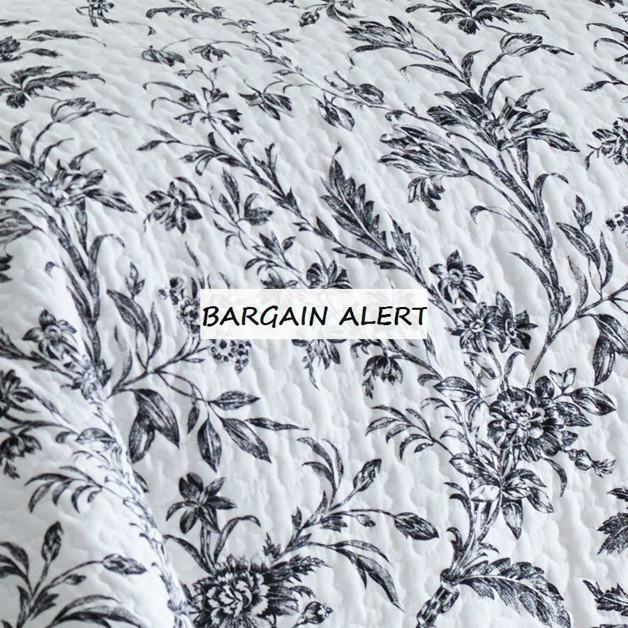 LAURA ASHLEY INODORO FLORAL 3 piezas COLCHA COMPLETA/QUEEN ~ Negro BLANCO Casa de campo Foto 3 de 4