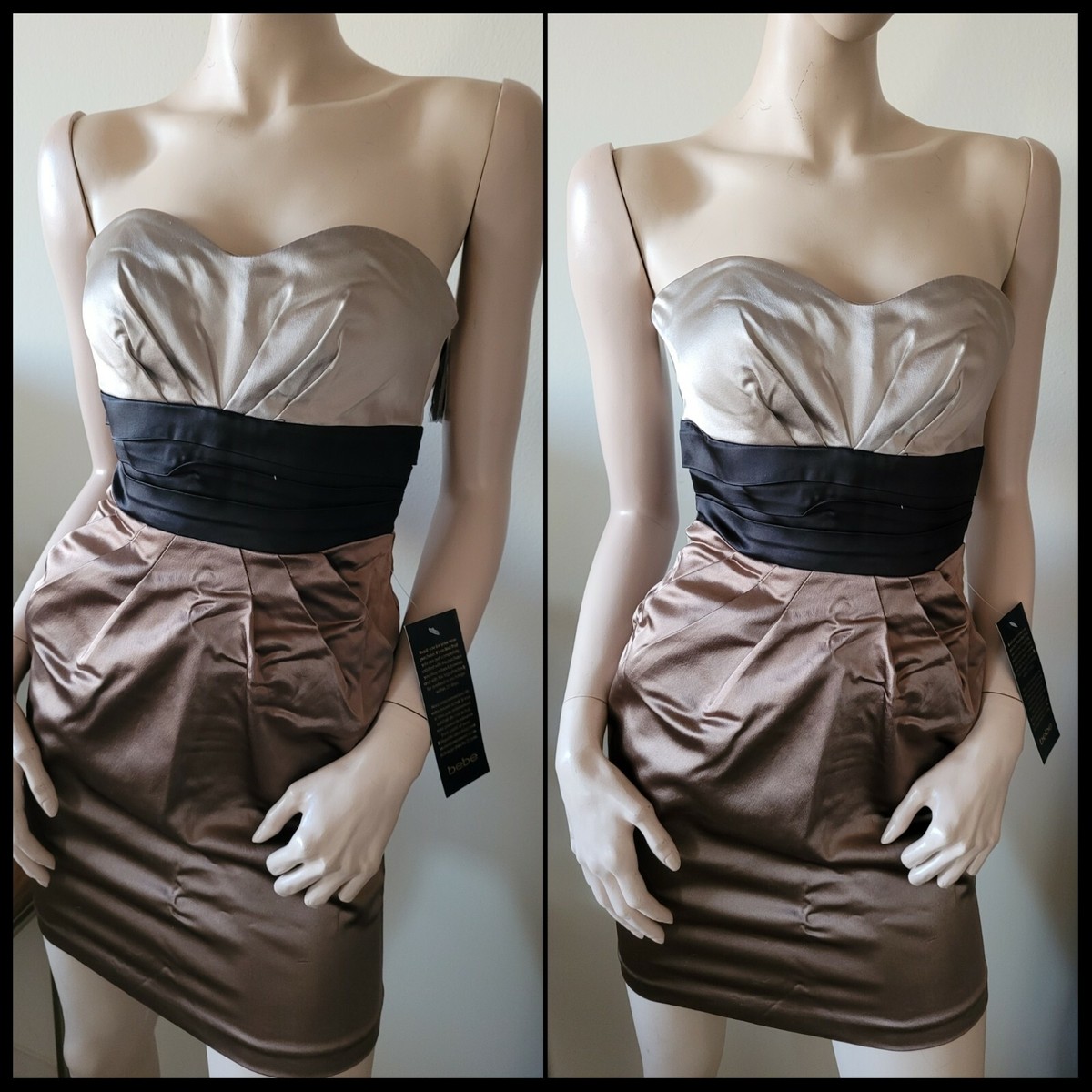BEBE Black Brown Champagne Satin Pockets Dress shoes 6 7 8 XS XSmall 2 0  $169