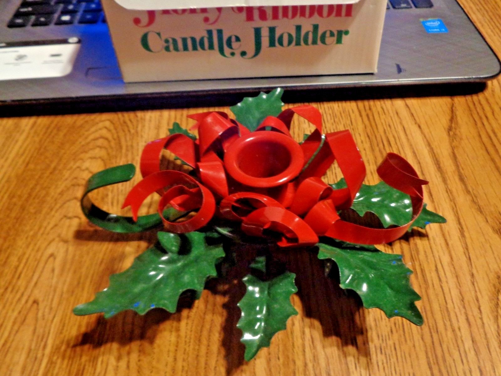 Holly Ribbon Candle Holder Department 56 Christmas Metal Taper Vintage