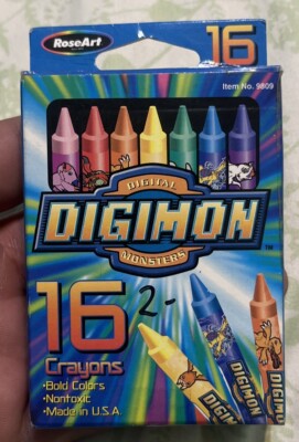 Vtg Digimon 16 Crayon Box RoseArt 2000 New Rare