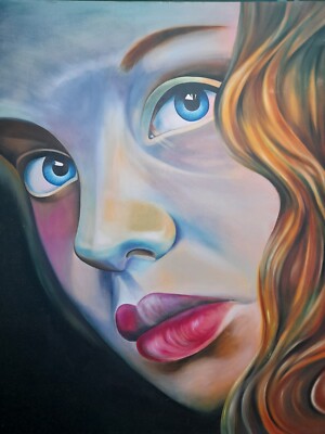 Künstlerische Rahmenleinwand - Mädchen mit blauen Augen