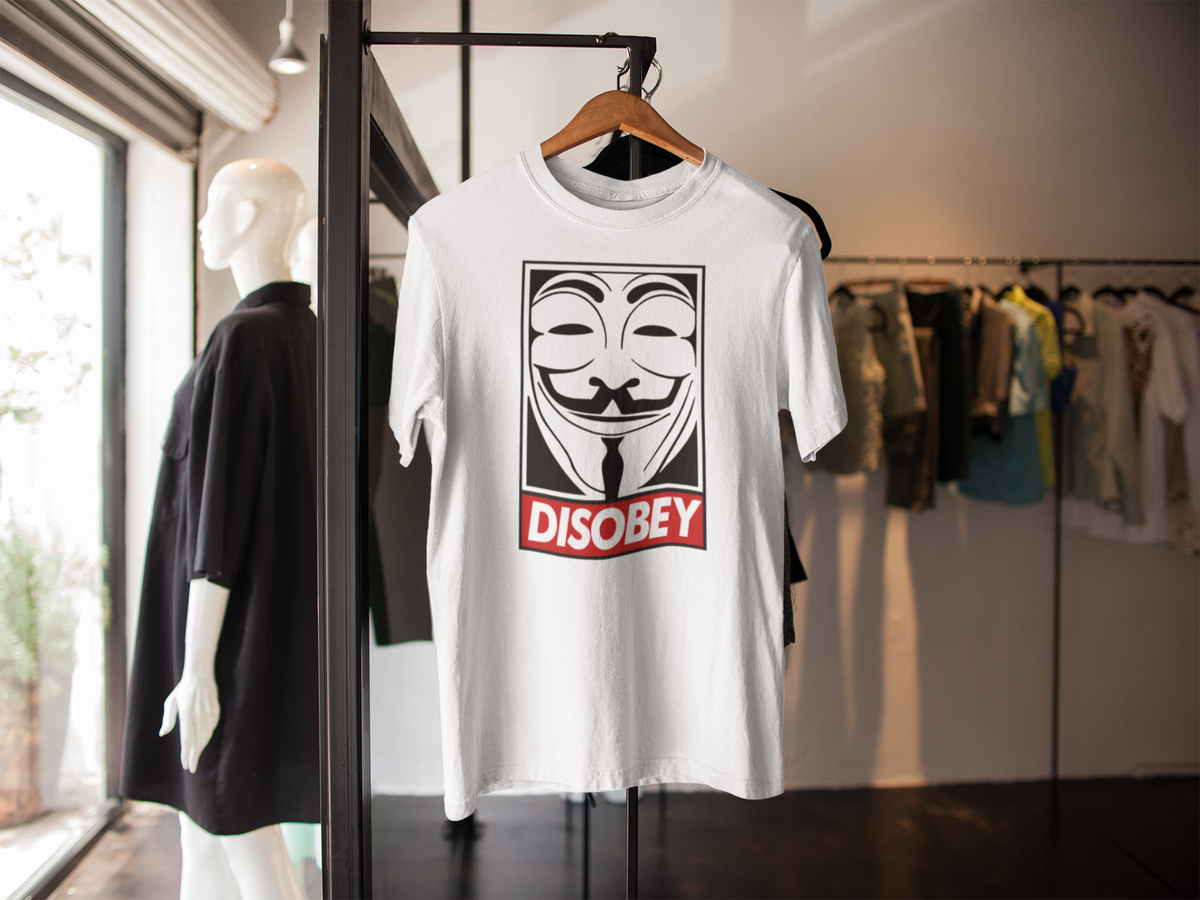 DISOBEY V FOR VENDETTA MENS T-SHIRT GUY FAWKES OBEY UK