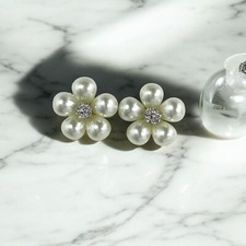 Mini Flower Earrings with Faux Imitation Pearl Beads   Elegant 1" Floral Pearl