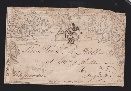 GB QV 1843 ME2 1d Mulready Envelope With Number #8 In Cross MX To Torquay Tatty - 第 1/9 張圖片