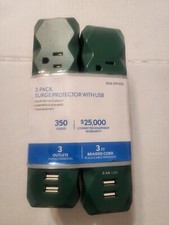 2 pk CyberPower 3 Ft., 3-Outlet, 2-USB, 350 Jules, Electrical Surge Protector