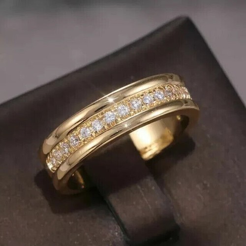 Moissanite Men's Round Cut Full Eternity Wedding Band 14K Yellow Gold Plated - Picture 4 of 10