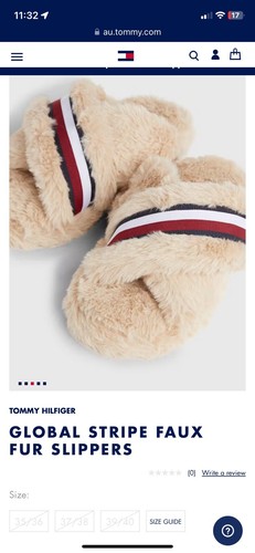 NWT Tommy Hilfiger Fur Flag Home Slippers Sliders Size S 35/36 $88 Retail Price - Picture 2 of 5