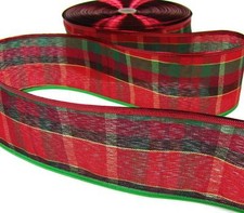 Christmas Red Green Metallic Edge Christmas Plaid Wired Ribbon 2.5"W x 5 Yards