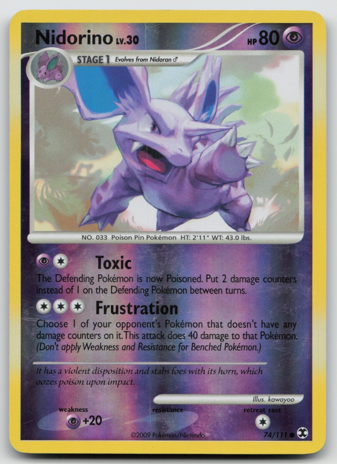 Pokemon Card Nidorino REVERSE HOLO Rising Rivals 74/111