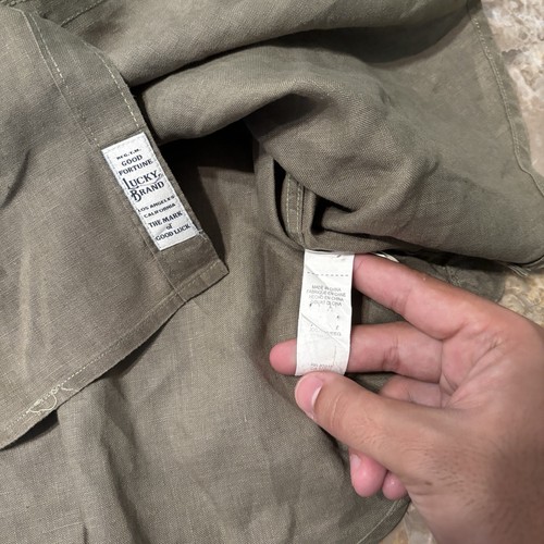 Lucky Brand Shirt Mens 2XL Green Short Sleeve 100% Linen Button Summer Beach - Picture 4 of 12