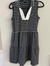 Nautica Jeans Women Tiered Collar Sleeveless Mini Dress, Navy/White Size S CL85
