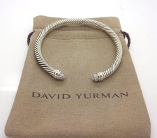 David Yurman Sterling Silver 5mm Pave Diamond Dome Tips Cable Classic Bracelet