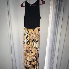Osa Size L Black/Multicolor Floral Round Neck Sleeveless Long Maxi Dress