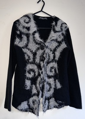 Marlene B schwarz-grau Strick flauschige Strickjacke Gr. M - Gothic Grunge Whimsigoth