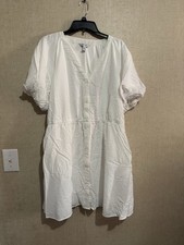 Nine West Women’s Button Front White Dress Sz XXL Pockets Short Sleeve Midi