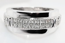 Vintage 9ct White Gold Wide Diamond Band Ring 9mm Size N½ 7.42g