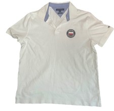 Tommy Hilfiger Men's White Polo Shirt Logo Embroidered Cotton Blend Size L
