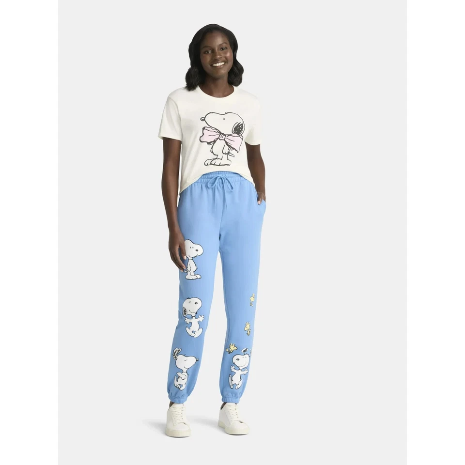 Snoopy and Woodstock Women's Graphic Joggers, Size XXL(20), Relaxed Fit, Blue - Image 2 of 4