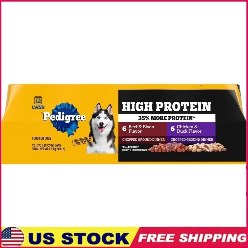 High Protein Wet Dog Food Variety Beef Bison Chicken Duck 12 Cans 13.2oz. Cans