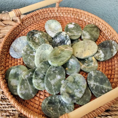 Xiu Yan Jade Serpentine Green Worry Stone Carvings