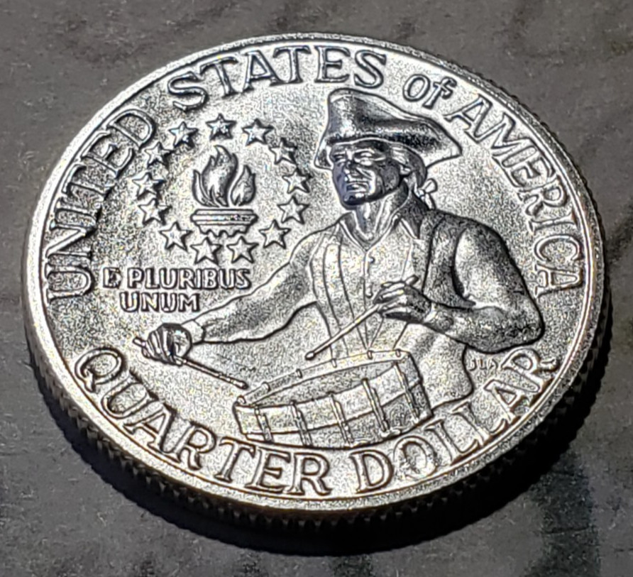 1976-S Bicentennial - Silver Quarter with Vintage Stamps - Nice! W10