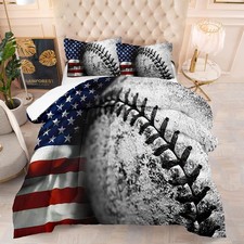Baseball Comforter Set Twin for Boys American Flag Size Kids Sports Bedding with