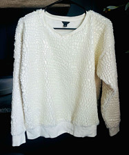 Ann Taylor Women’s M White Textured Sequin Sweatshirt Pullover Long Sleeve