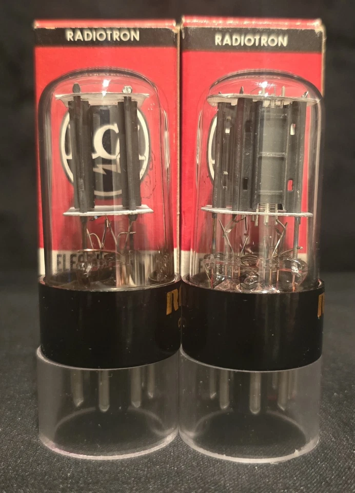 RCA 6SN7 GTB TUBE 1970s GLOW TOPS 2 FUROS CÃES RESISTENTES PLACAS PRETAS CONJUNTO COMBINADO NOVO NA CAIXA - Imagem 3 de 4