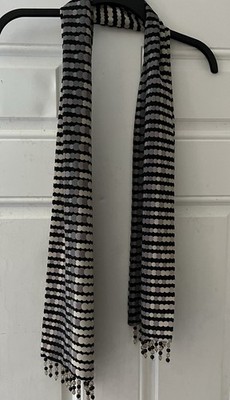 Women s Rectangle Scarf Geometric Black White Gray Beaded Fringe 62 inches 