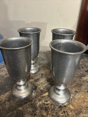 VINTAGE WILTON ARMETALE RWP 7  PEWTER TAVERN WATER/WINE GOBLETS USA Set 4 3A