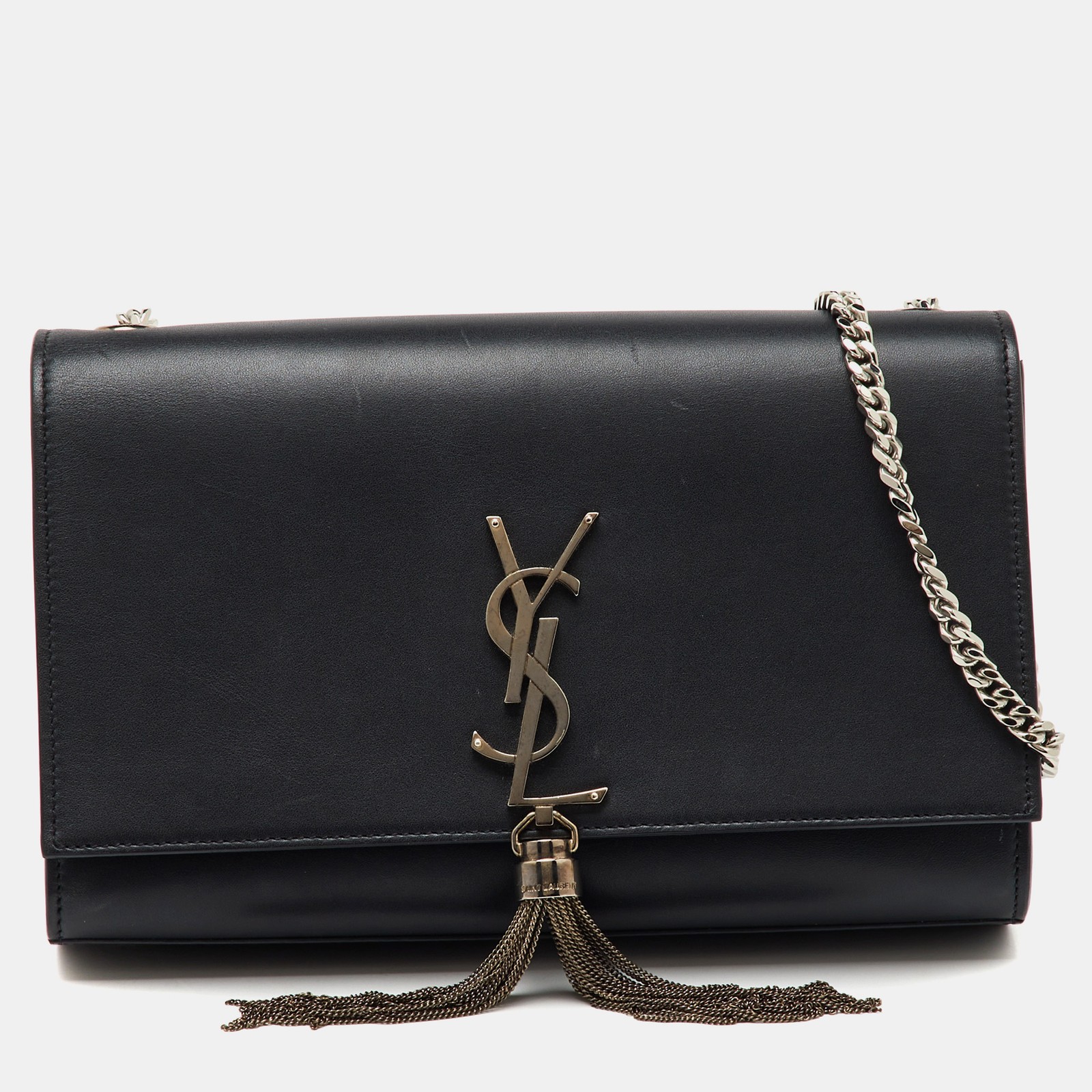 Borsa a tracolla Saint Laurent in pelle nera media Kate con nappa catena