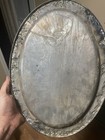 Antique Ornate Silverplate Oval Serving Platter Tray, Floral Rim, Engraved — photo 3