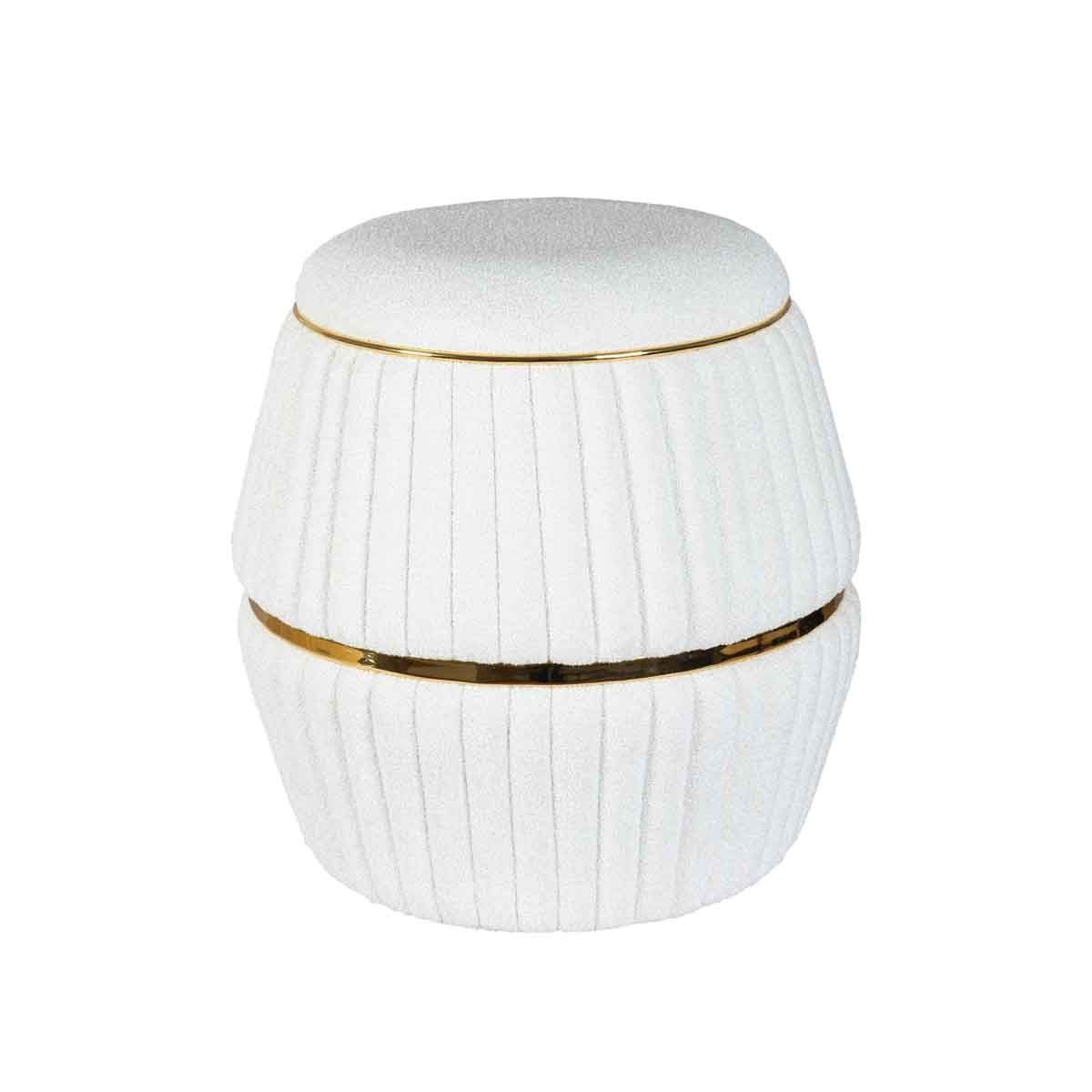 Pouf matelassé blanc 53cm assise d'appoint design Doric métal or