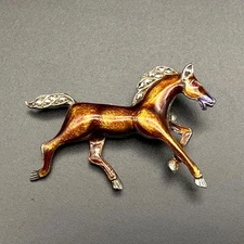 Vintage Alice Caviness Enamel Horse Sterling Silver Germany Pin Brooch