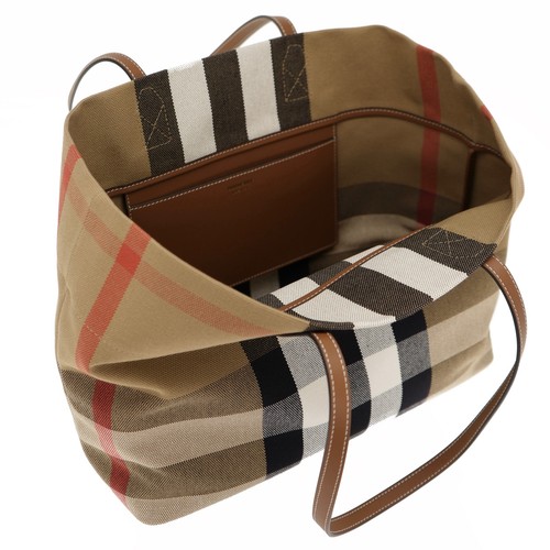 Burberry London Tote Bag Taupe Brown Check Canvas New