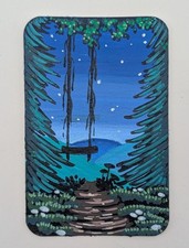 ACEO Art Card 3,5 x 2,5 pollici dipinto artistico originale firmato da artista paesaggio 