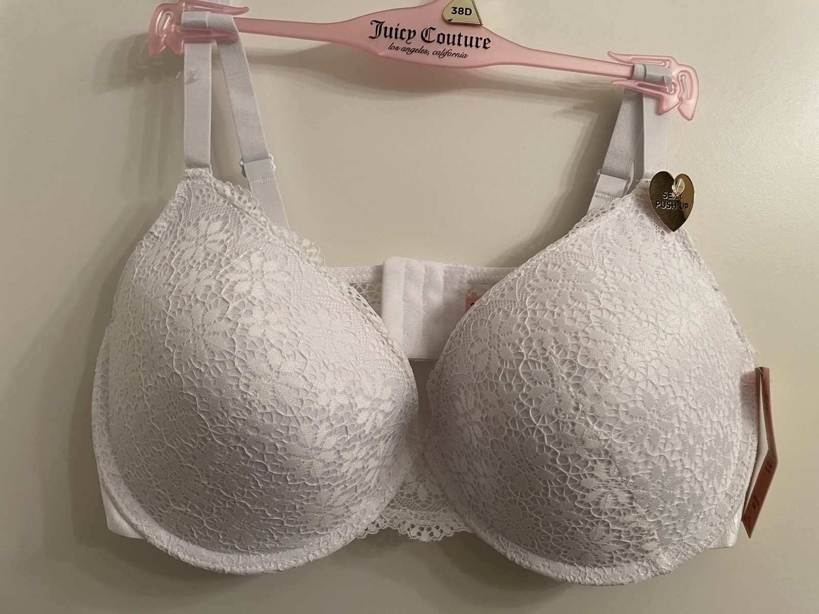 Juicy Couture Sexy Push Up Bra Size 38D White Lace NEW