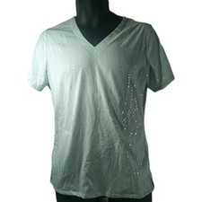 Butter-Soft Stretch Scrub Top Blue Iridescent Dots Size Women's Small