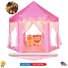 Pink Princess Castle Tent - Large 55'' x 53'' Playhouse for Indoor & Outdoor Fun