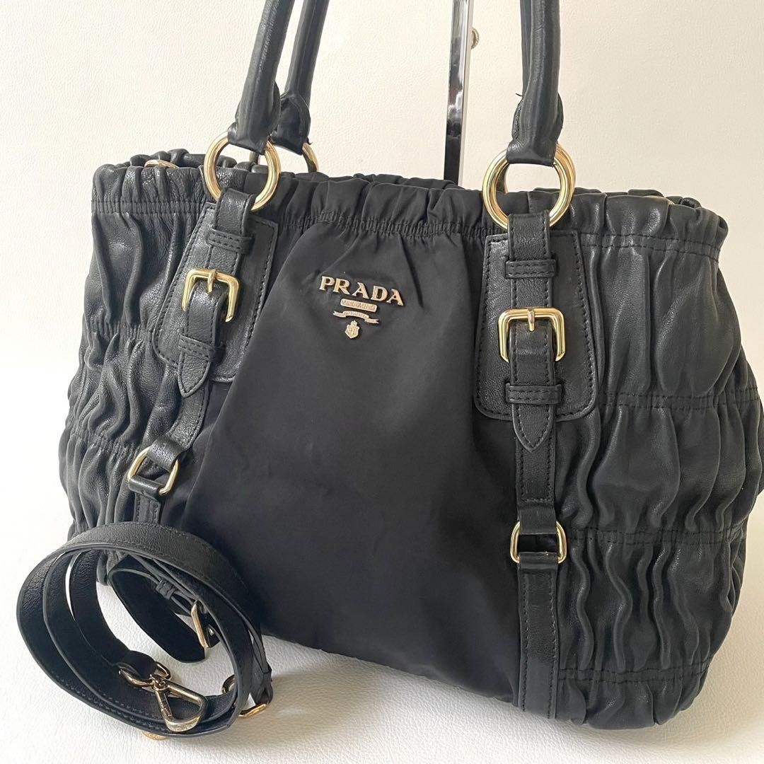 Prada Black Gathered Shoulder Bag 2-Way PRADA Handbag PG43AL