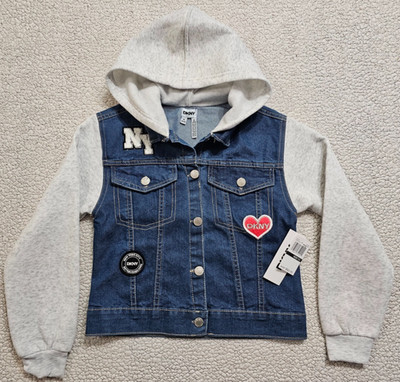 DKNY Hoodie Fleece Embroidered Logo Varsity Jacket Youth MEDIUM 8/10 NWT