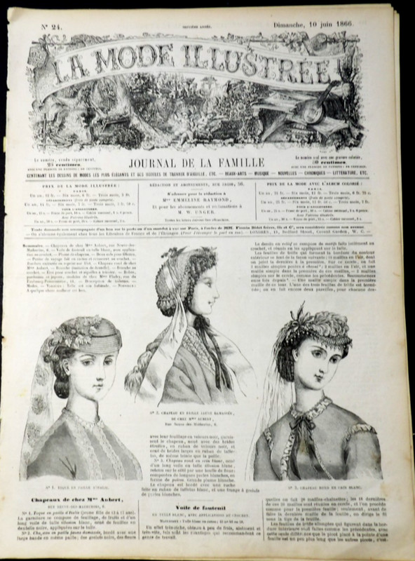 La Mode Illustree -Sunday, 10 June 1866, No.24, French Fashion Magazine.