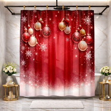 Xmas Festive Snowflake Ball Shower Curtain 72x72 Flat Polyester Decor