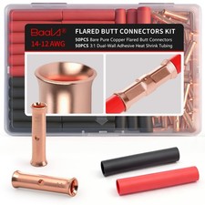 50 PCS 1412 Gauge NonInsulated Bare Copper Crimp Butt Splice Connector Kit