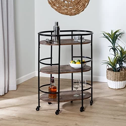 HONEY CAN DO 3-Tier Rolling Bar Cart CRT-09862 Walnut, 75 lbs - Изображение 2 из 4