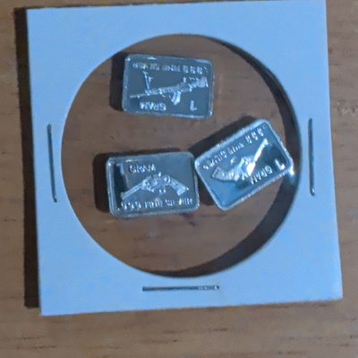 #ad 3 1Gram .999 Fine Silver Bar Gun Design Lot of 3 Total 3g .999 Silver $19.99