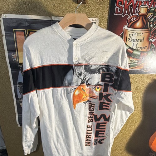 Vintage Twin Motorcycle Apparel Myrtle Beach Bike Week Eagle Henley Shirt M