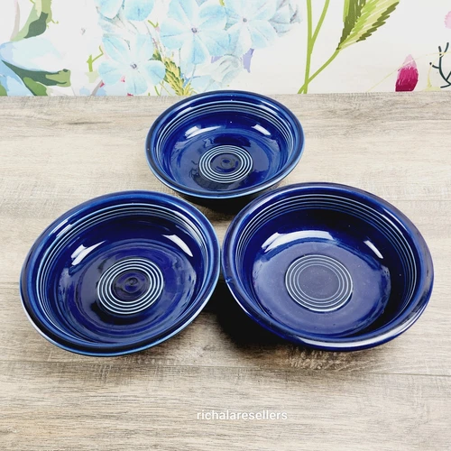 HLC Cobalt Blue Fiesta 7" Cereal Fruit Bowls Lot Of 3 Fiestaware Vintage