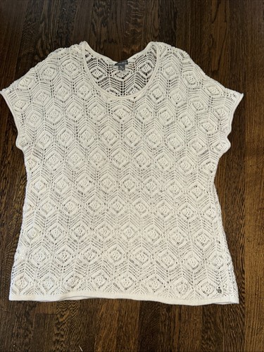 Eddie Bauer Women’s Open Weave Sweater Linen Cotton Crocheted 2XL Boho Beach - Picture 1 of 5